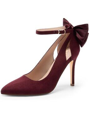 DREAM PAIRS Women's Burgundy High Stiletto Heels Pointed Toe Bow Dress Party